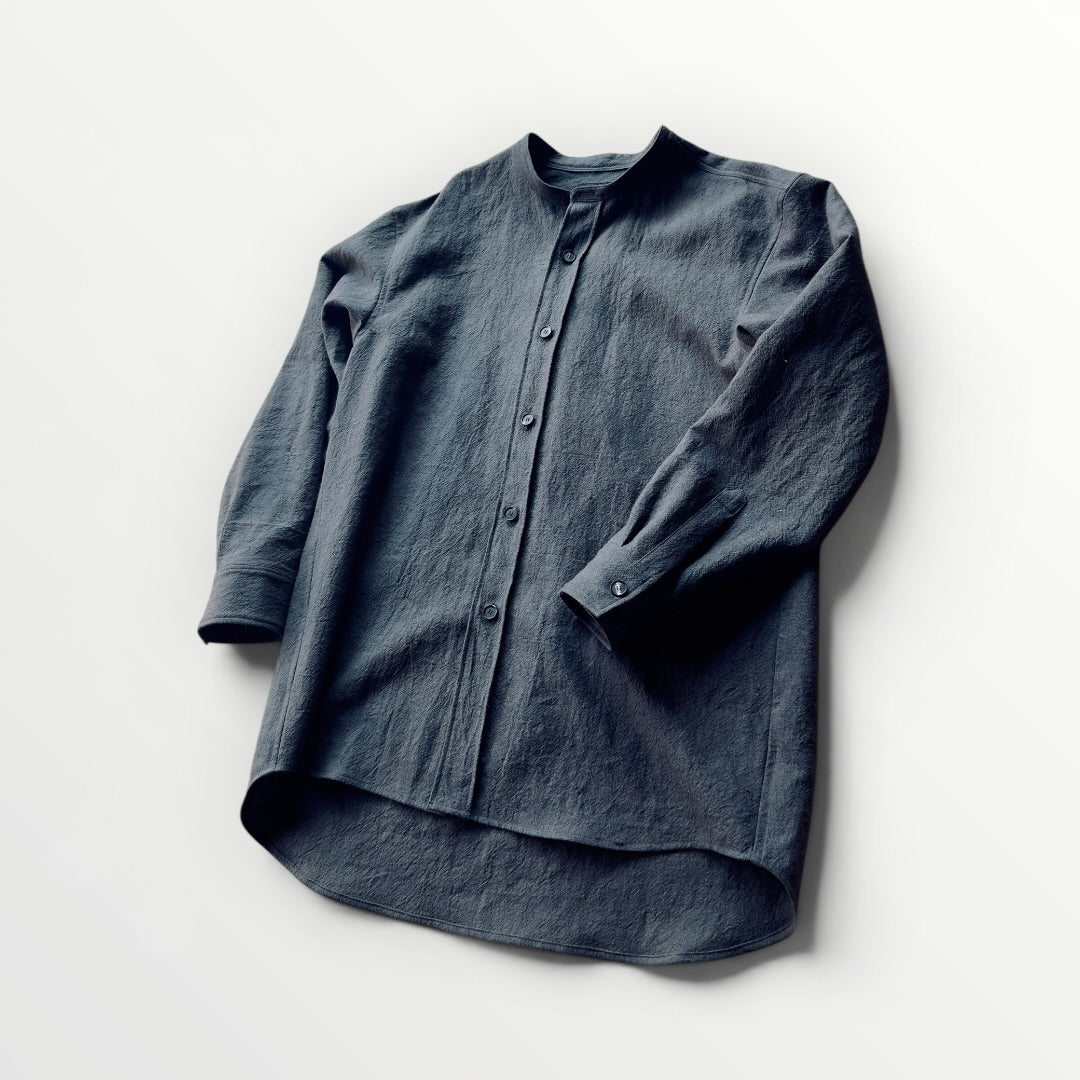 Ramie linen stand-up collar shirt