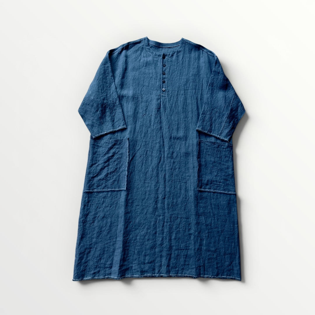 Sun-dried linen collarless dress
