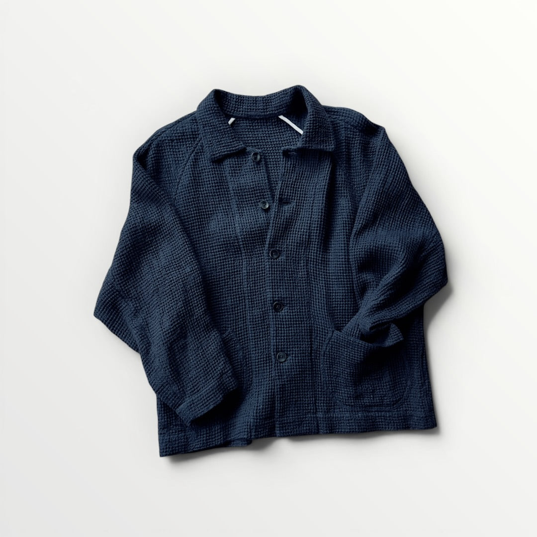 Bee-hive linen feather collar jacket