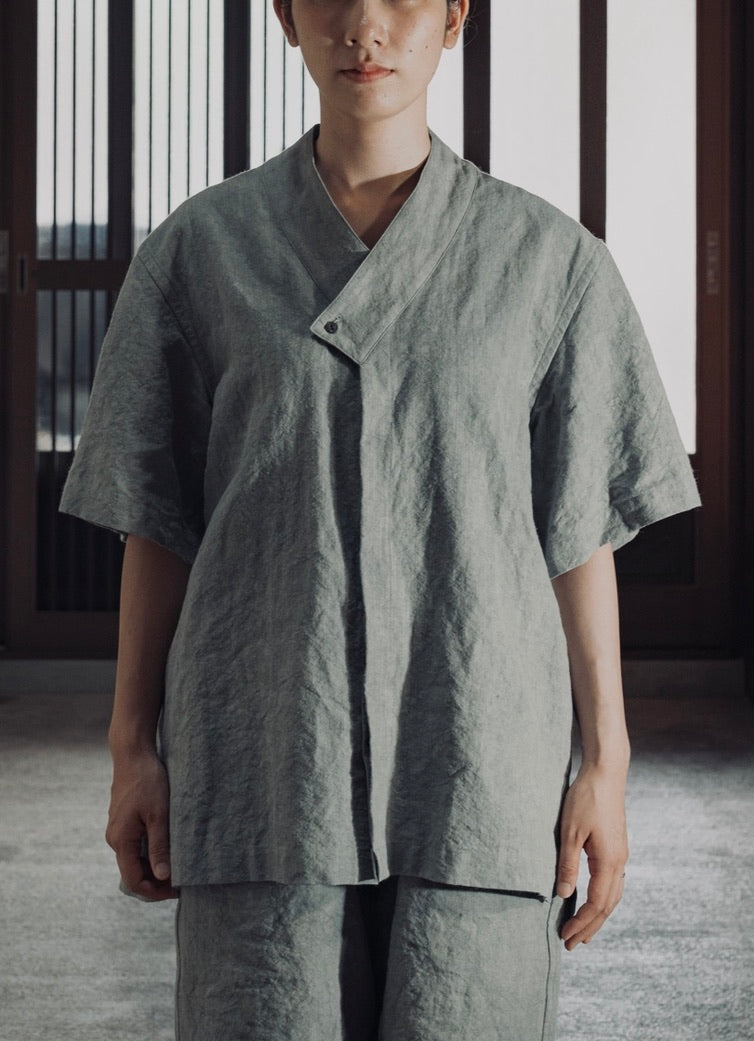 High-density Japanese paper linen back pintuck shirt