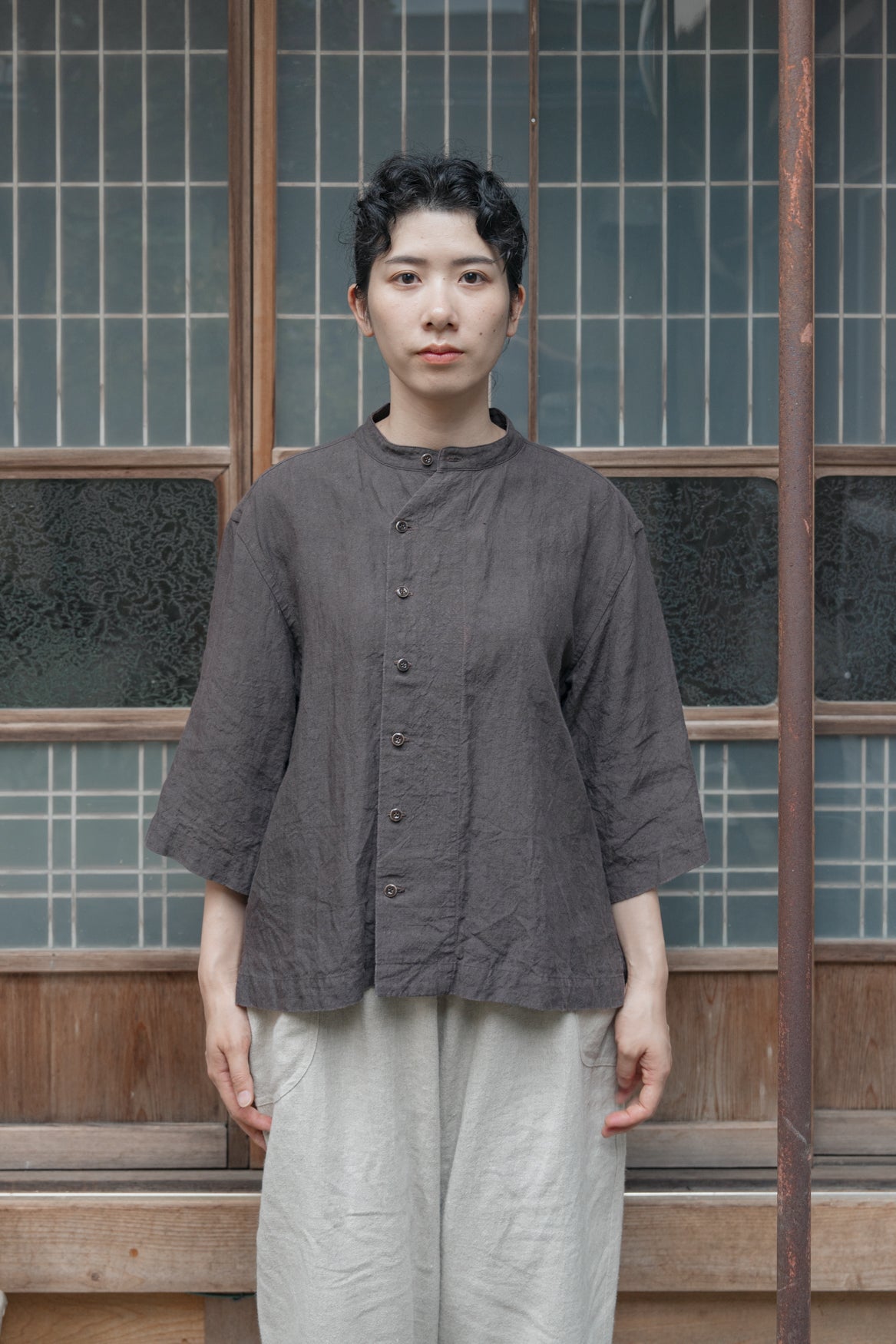 Sun-dried linen short shirt