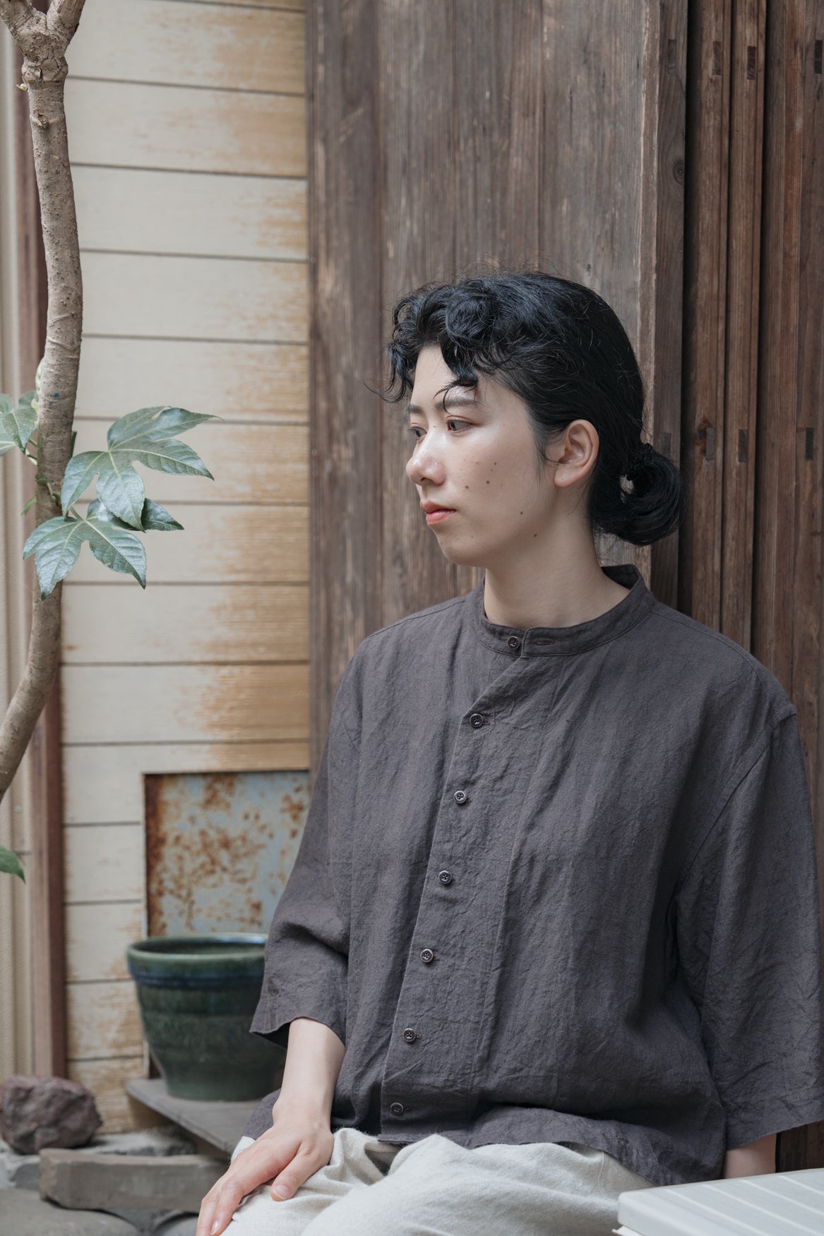 Sun-dried linen short shirt