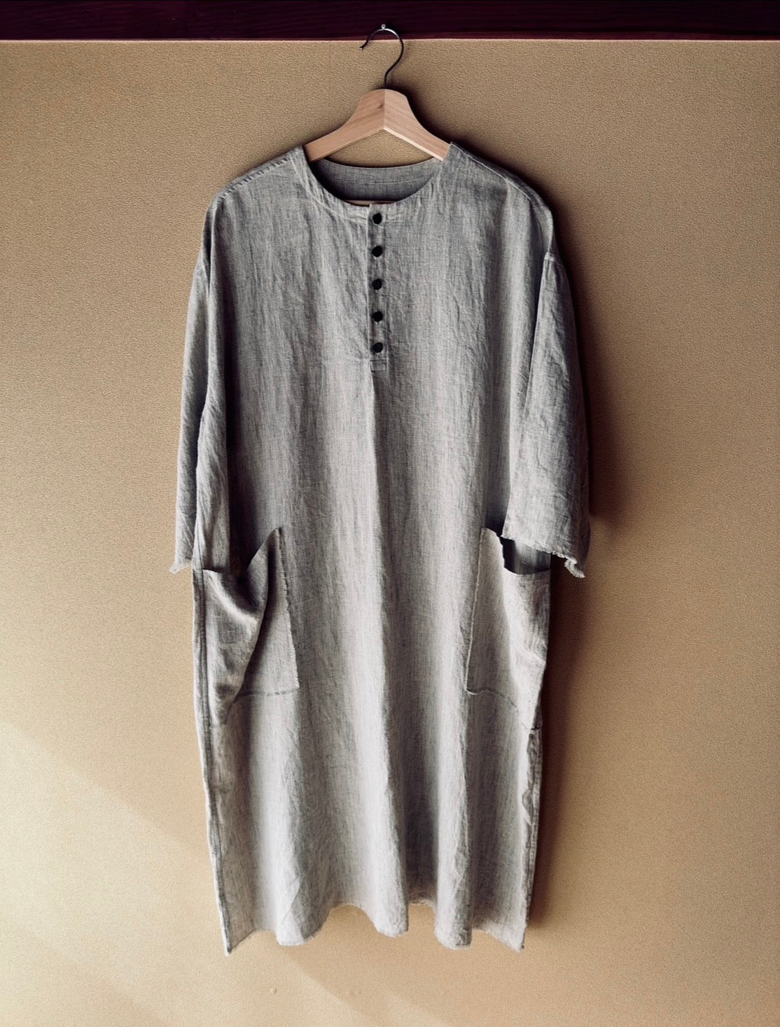 Ramie Linen TOP Collarless Dress