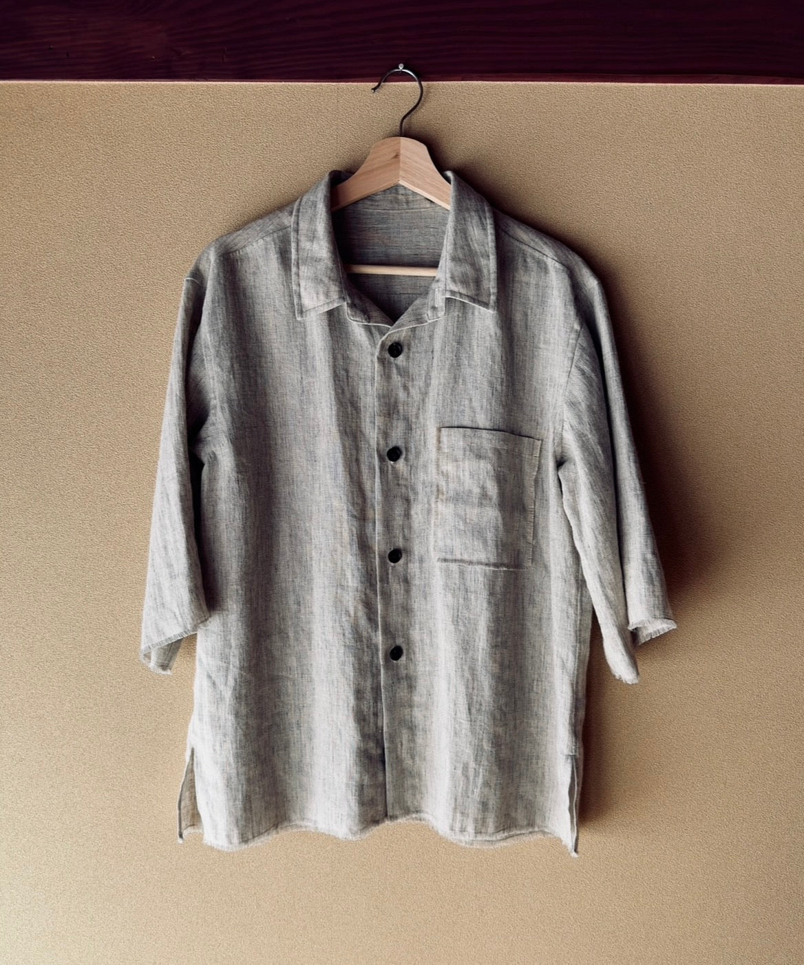 Ramie Linen TOP Feather Collar Shirt