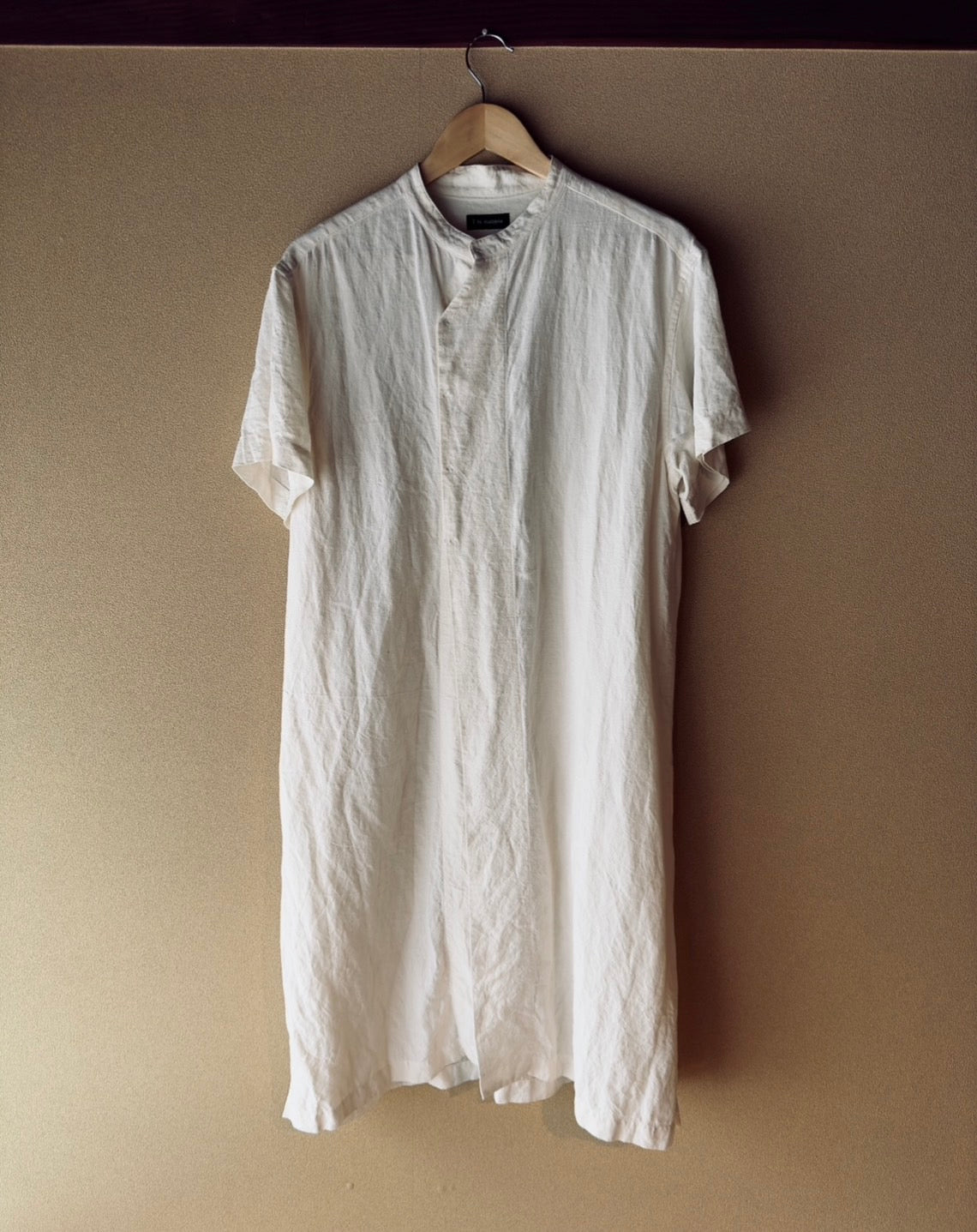 Sun-dried linen short-sleeved long shirt