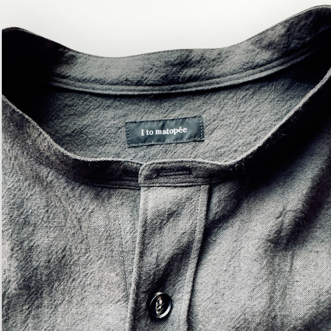 Ramie linen stand-up collar shirt
