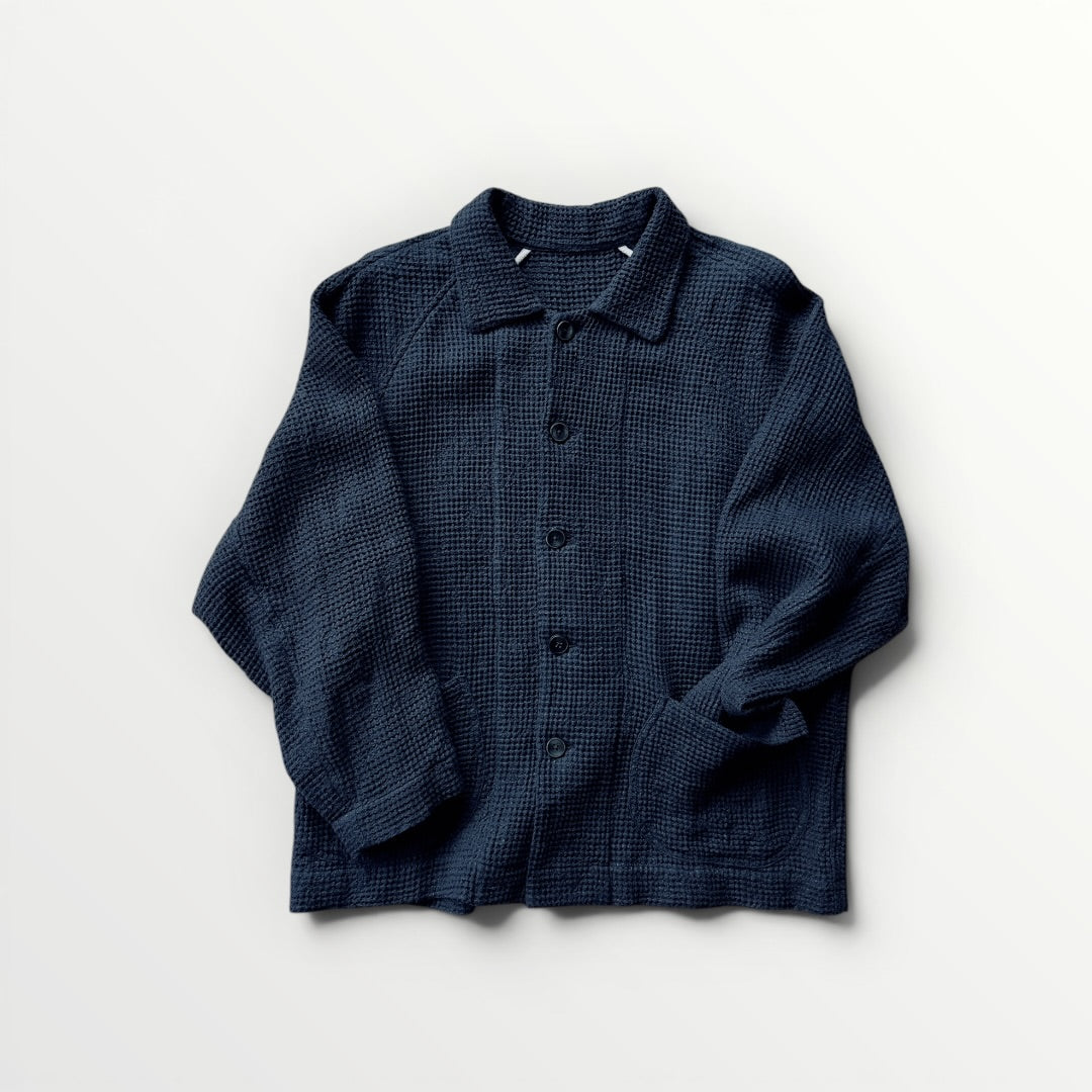 Bee-hive linen feather collar jacket