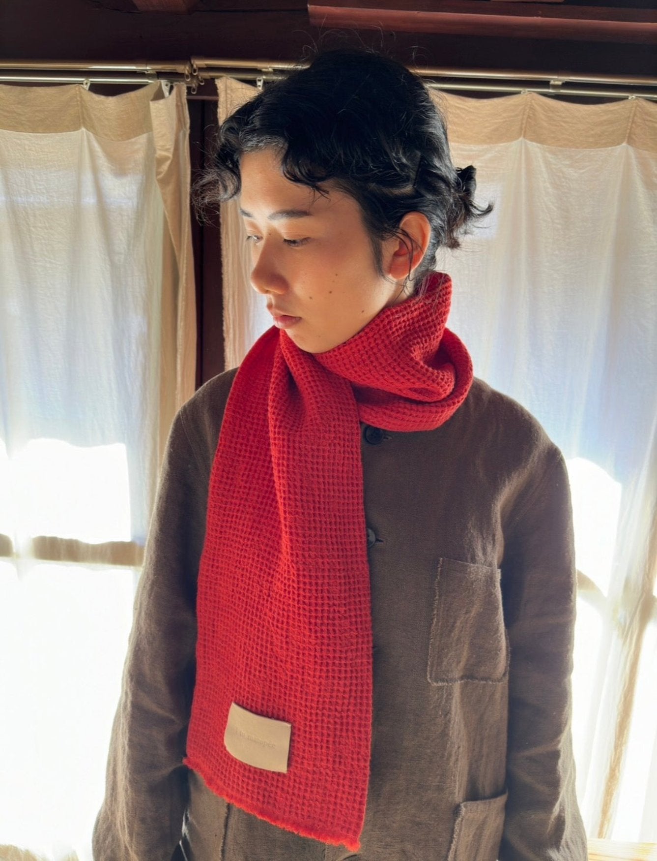 Beehive weave linen scarf